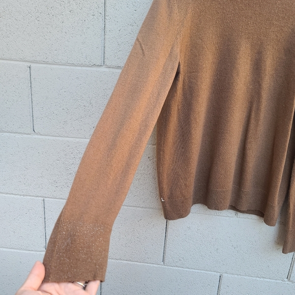 Lafayette 148 | Metallic Trim Cashmere Turtleneck Sweater In Toffee Size Large - Picture 7 of 12